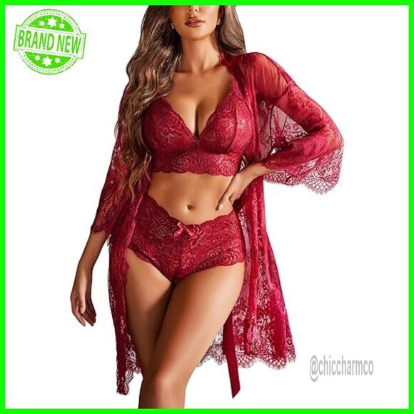 Large Lace Kimono Robe Teddy Set Adjustable Straps Hand Wash